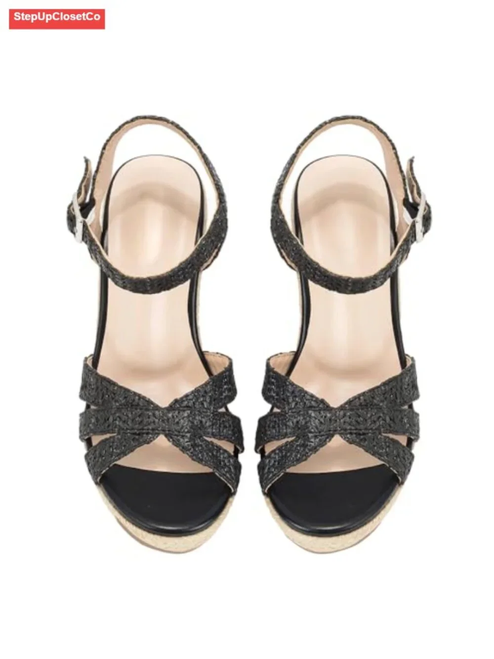 Raffia Woven Wedge Platform Sandals Espadrilles Open Toe Ankle Strap